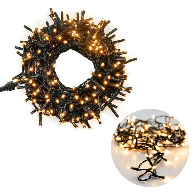 Cheqo® Kerstboomverlichting voor Binnen en Buiten - Kerstlampjes - Led Verlichting - Kerstverlichting - 320 LED - 24 Meter - Extra Warm Wit Kerstboomverlichting