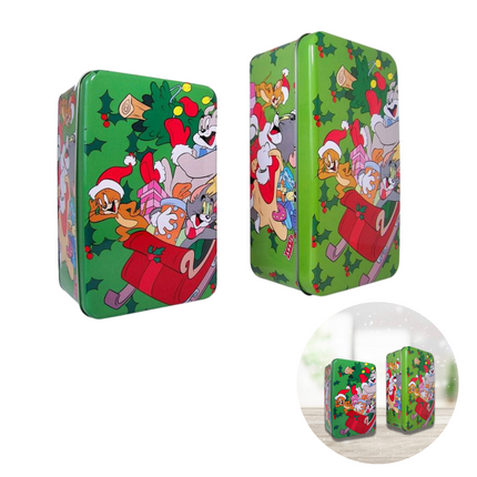 Cheqo® Tom & Jerry Kerstblikken - Voorraadbus - Voorraadpotten - Koektrommel - Kerstdecoratie - Tom en Jerry - 2 stuks Kerstdecoratie