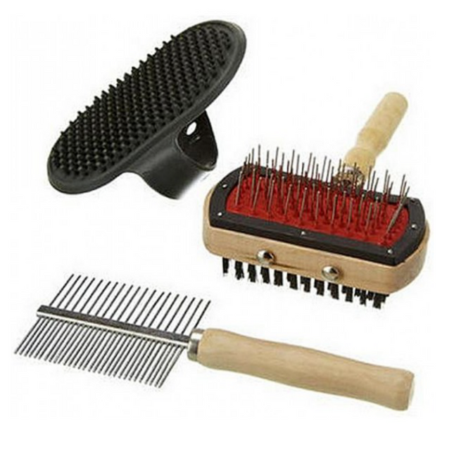 Cheqo® Borstel Set voor Honden en Katten - Borstelset - Hondenkam - Massageborstel - Penborstel Hondenborstel set