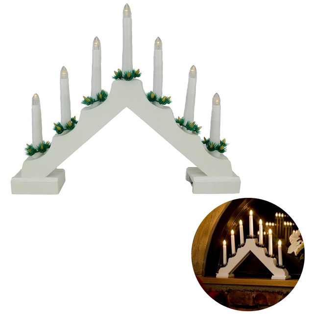 Cheqo® LED Kaarsen - Kandelaar - Kaarsenbrug - Kaarsenstandaard - Hout - 7 Warm Witte LEDs - Met Timer Led-kaarsen