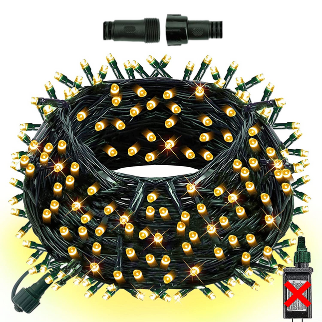 Cheqo® Koppelbare Kerstboomverlichting - Clusterverlichting - Kerstlampjes - Led Verlichting - Kerstverlichting voor Binnen en Buiten - 200 LED - 6m - Extra Warm Wit - Zonder Adapter Kerstboomverlichting