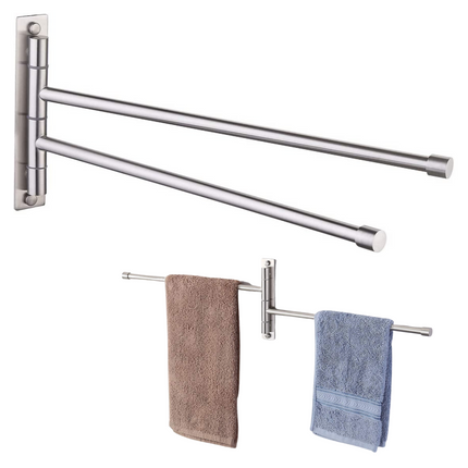 Cheqo® Handdoekhouder -Handdoekstang - Handdoekenrek - RVS - Voor Badkamer of Keukenwand - 2 Stangen Handdoekhouder