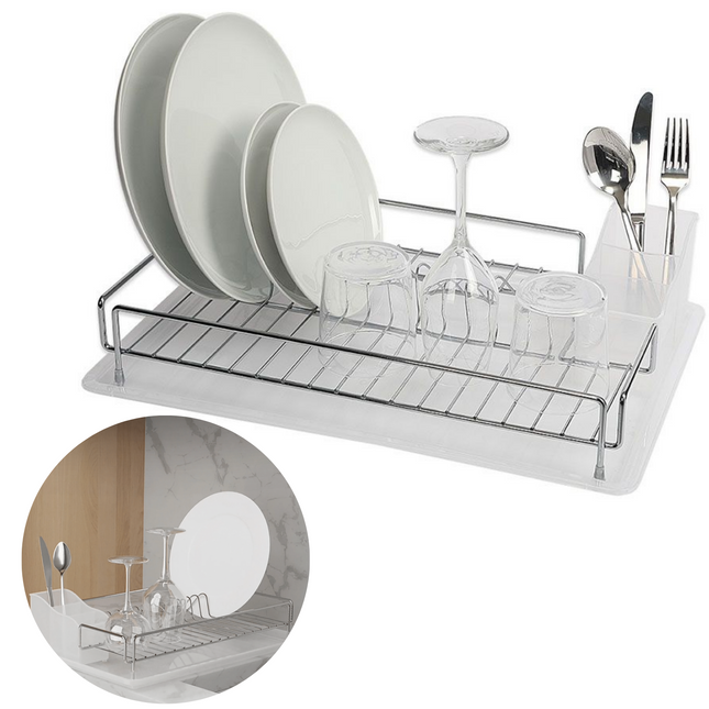 Cheqo® Afdruiprek met Lekbak - Inclusief Bestekbak - Afwas - Afdruip Rek - 48x32.5x11cm Afdruiprek