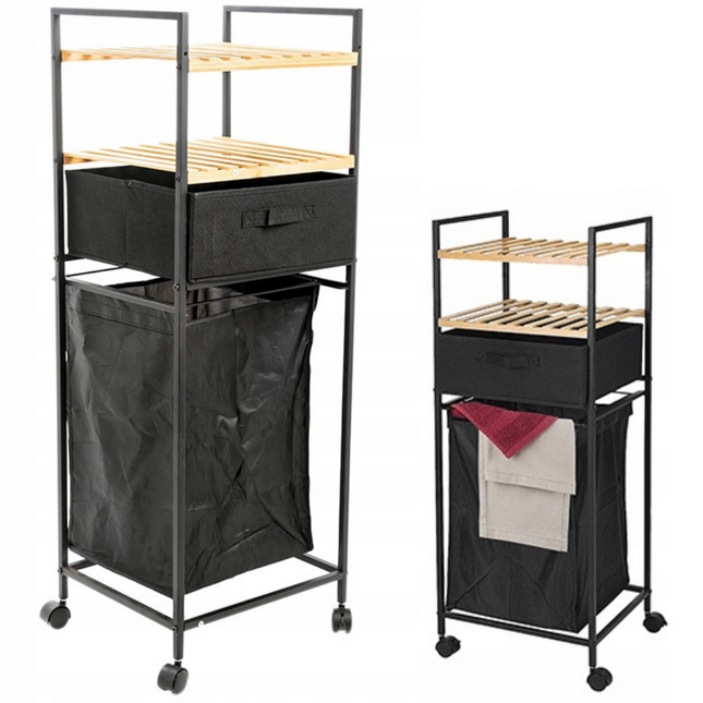 Cheqo® Badkamerrek met Wasmand - Badkamerkast - Badkamermeubel - Badkamer Rek - Badkamer Kast - Inclusief Mand en 2 Rekken Badkamerkast