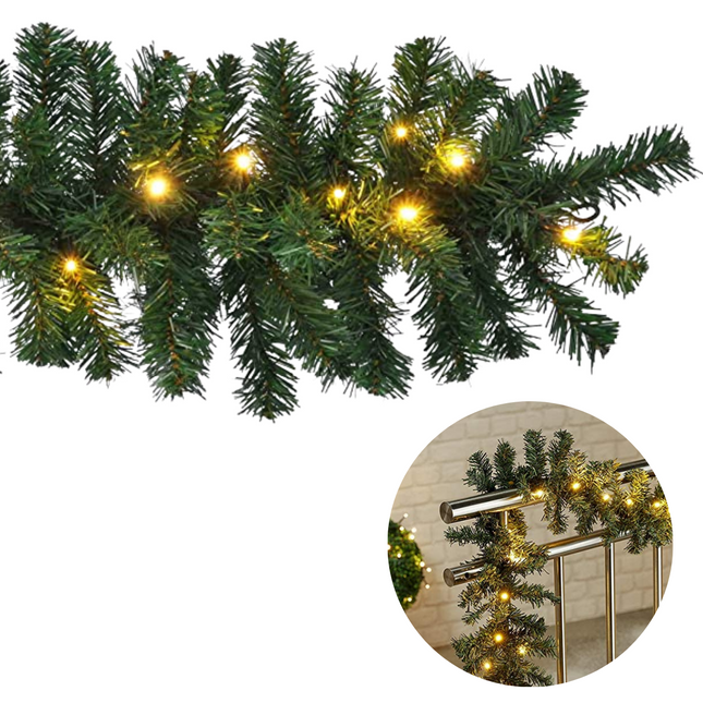 Cheqo® XL Guirlande met Kerstverlichting - Kerstlampjes - Kerstslinger - Warm Wit - 270cm - 150 takjes - 35 LED - Met Timer Functie Guirlande