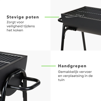 Cheqo® Houtskoolbarbecue - Barbecue Houtskool - BBQ - Half Cilinder - 88x50xH72cm - 60x29cm Grilloppervlak - Zwart Poedercoat - 6600g BBQ