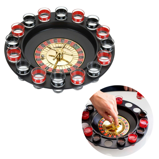 Cheqo® Roulette Drankspel - Roulette Tafel - Drankspelletje - Cadeau - Met 16 Shotglaajes Actiespellen