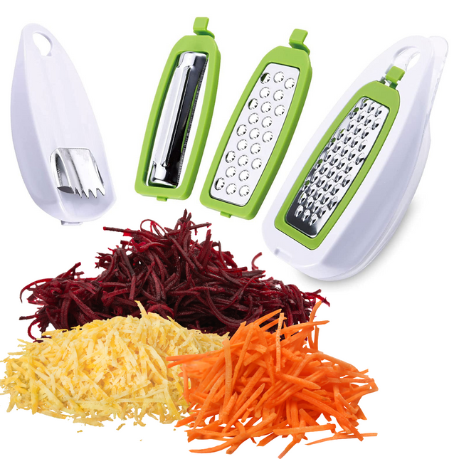 Cheqo® Magic Rasp - Raspen - 4 Soorten - Mandolines - Mandoline Set - Groenterasp - Groentesnijder Raspen