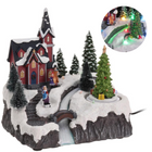 Cheqo® Kerstdorp met Kersthuisje - Kersttafereel - Kerstdecoratie - Met LED Licht - Kerk en Bewegende Kerstboom Kerstdorp