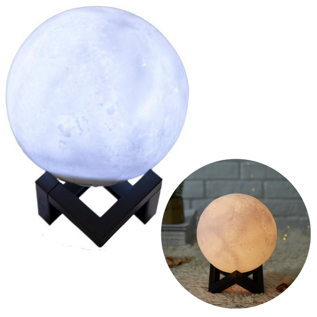 Cheqo® Maanlamp LED - 3D Tafellamp - Bedlamp - Maan Lamp - Moonlight - ø15cm - Multicolor - Werkt op Batterijen Tafellamp