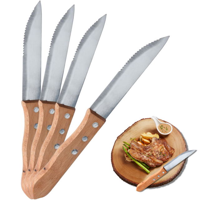 Cheqo® RVS Steakmessen Set - Messenset - Tafelmessen - BBQ Messen - Vleesmessen - Steakmessenset - Vaatwasserbestendig - 4 Stuks - 24 cm Steakmessen