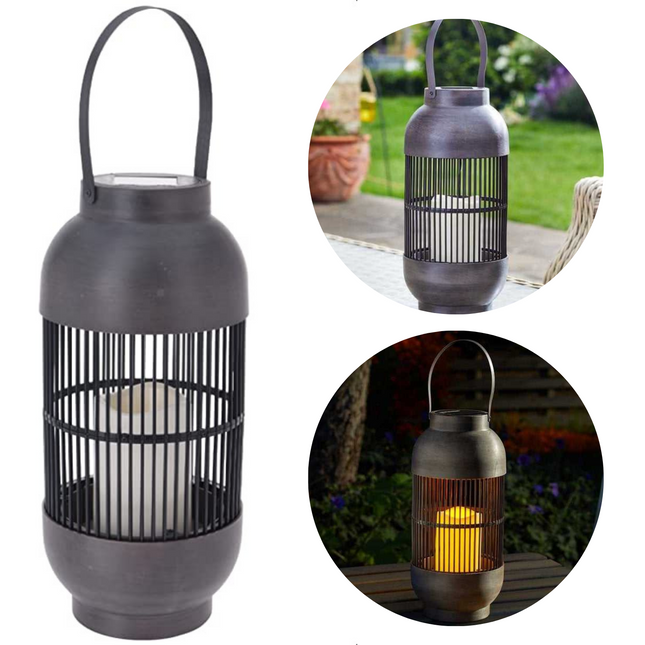 Cheqo® Buitenlamp - Solar Lantaarn - Tuinlamp op Zonne-Energie - Buitenlamp Zonne Energie - LED - ø15cm - 33cm Hoog - Metaal Buitenverlichting