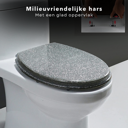 Cheqo® Toiletbril - WC Bril - 42.5x37cm - MDF-Hout - 18 inch - Zilverkleur - RVS Verbinding - 3.1kg WC-brillen