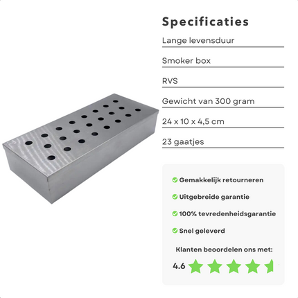 Cheqo® Luxe Barbecue Smoker - Rookbox voor BBQ - Smokerbox - Rookdoos - Rookoven - RVS - Rookgenerator - 22cm Smokerboxen
