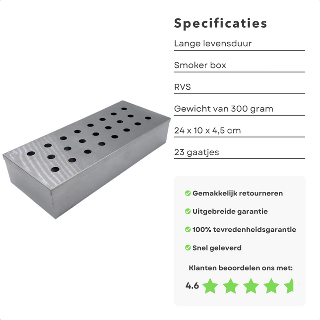 Cheqo® Luxe Barbecue Smoker - Rookbox voor BBQ - Smokerbox - Rookdoos - Rookoven - RVS - Rookgenerator - 22cm Smokerboxen