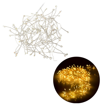 Cheqo® Kerstboomverlichting - Zilverdraad Clusterverlichting - Kerstlampjes - Led Verlichting - Kerstverlichting voor Binnen en Buiten - 720 LED - 5 Meter - Warm Wit Clusterverlichting