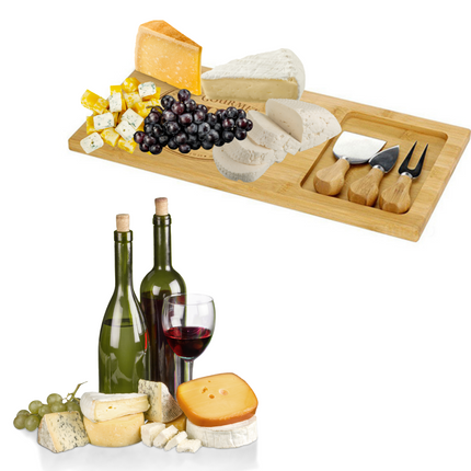 Cheqo® Luxe Kaasplank - Bamboe Hout - Kaasplankje - Serveerplank - Tapasplank - Borrelplank - Inclusief 3 Messen Kaasplank
