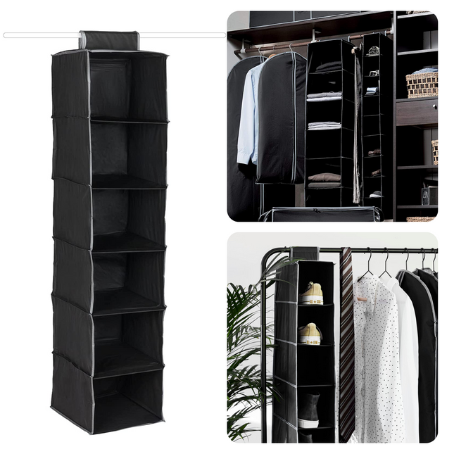 Cheqo® Kledingkast Organiser - Hangend Opbergysteem - Hangende Kledingkast - Schoenenzak - Organizer - Schoenenkast Hangend - Opberger - Hang Organizer - 15x30x84cm - 6 Compartimenten Schoenopbergers