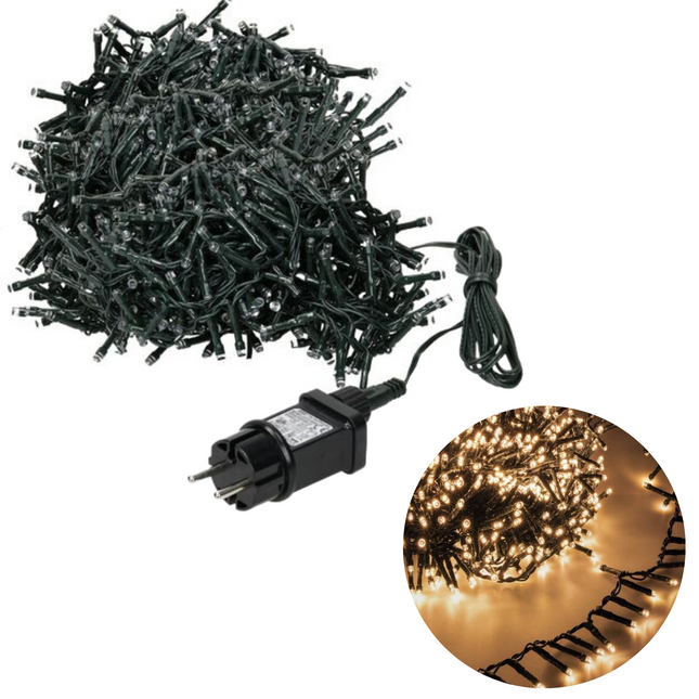 Cheqo® Kerstboomverlichting - Micro Clusterverlichting - Kerstlampjes - Led Verlichting - Kerstverlichting voor Binnen en Buiten - 1800 LED's - 36 Meter - warm Wit Clusterverlichting