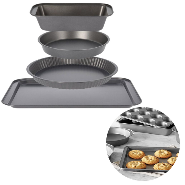 Cheqo® Bakvormen Set - Bakplaat - Rechthoekige Bakvorm - Ronde Bakvorm - Bakplaat - Anti-Aanbak Coating - Taartvorm - 4 Stuks Bakvormen
