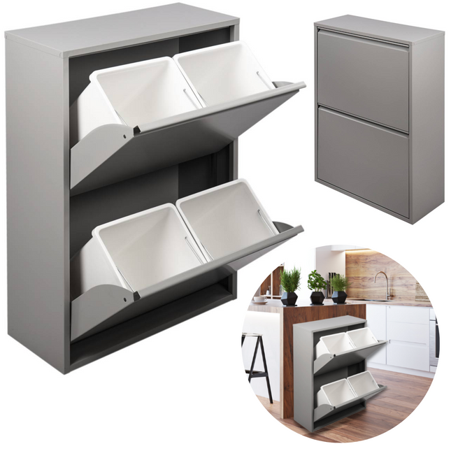 Cheqo® XL Afvalscheidingsbak - Afvalscheider - Afvalscheidingsbakken - Afvalemmer voor Recycling - Vuilemmer - Prullenbak - Afval Scheiden - 2 Bakken - 60x25x92cm Afvalscheidingprullenbakken