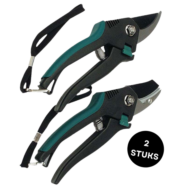 Cheqo® Snoeischaren Set - Snoeischaar - Bloemenschaar - RVS - Extra Grip - 15mm doorsnede - 2 Stuks Snoeischaar