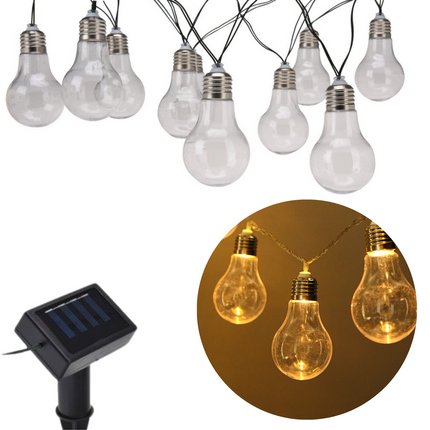 Cheqo® Solar Lichtsnoer - Fairy Lights - Lichtslinger voor Binnen en Buiten - Kerst Verlichting - Tuinverlichting - Feestverlichting Zonne Energie - Solar Buitenverlichting - Solar Tuinverlichting - Warm Wit - 10 LED Bolletjes - 4 Meter Lichtsnoeren