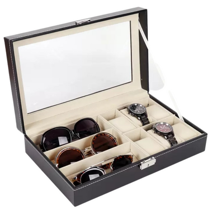 Cheqo® Luxe Horlogedoos - Horloge Etui - Opbergdoos voor 6 Horloges en 3 Brillen - Brillendoos Horlogebox