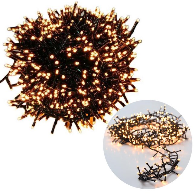Cheqo® Kerstboomverlichting - Micro Clusterverlichting - Kerstlampjes - Led Verlichting - Kerstverlichting voor Binnen en Buiten - 1200 LED's - 24 Meter - Extra Warm Wit Clusterverlichting