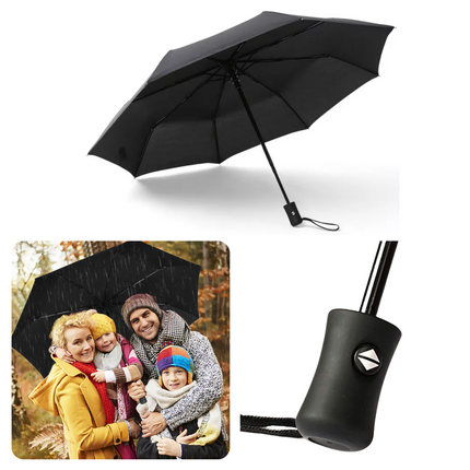 Cheqo® Vol-Automatische Paraplu - 95cm Diameter - Opvouwbaar - Automatisch Uitklapbaar - Drukknop Openen/Vouwen - Zwart Paraplu