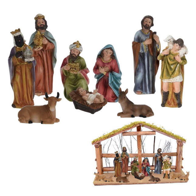 Cheqo® Kerststal Figuren - Kerststalfiguren - Kerstgroep - Kerstbeeldjes - 9-delig Kerststal