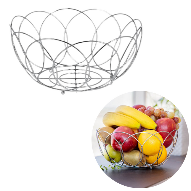 Cheqo® Fruitschaal - Fruitmand - Fruit Opbergmand - Voor lang houdbaar Fruit - Chroom - ø26.5cm Fruitschaal