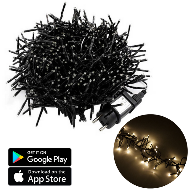Cheqo® Kerstboomverlichting met App Bediening - Smart Clusterverlichting - Kerstlampjes - Led Verlichting - Kerstverlichting - 576 LED - 4 meter - Binnen en Buiten - Warm Wit Clusterverlichting