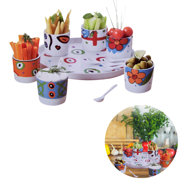 Cheqo® Serveerschaal - Tapas Schaaltjes - Tapasschaal - Borrelplank - Serveerplank - 13-delig Serveerschaal