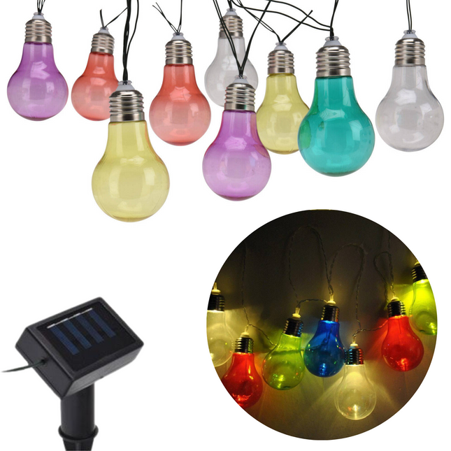 Cheqo® Solar Lichtsnoer - Fairy Lights - Lichtslinger voor Binnen en Buiten - Kerst Verlichting - Tuinverlichting - Feestverlichting Zonne Energie - Solar Buitenverlichting - Solar Tuinverlichting - Multicolor - 10 LED Bolletjes - 4 Meter Lichtsnoeren