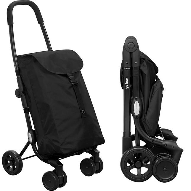 Cheqo® Boodschappentrolley met Wielen - Boodschappenkar - Trolley - Uitneembare Tas - Afneembare Boodschappentas - 43.5 Liter - 43x50x103cm - Zwart Boodschappentrolleys