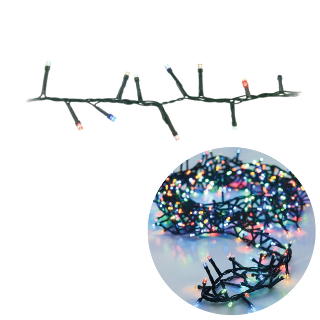 Cheqo® Kerstboomverlichting - Micro Clusterverlichting - Kerstlampjes - Led Verlichting - Kerstverlichting voor Binnen en Buiten - Met Haspel - 750 LED - 15 Meter - Met Timer - Multicolor Clusterverlichting