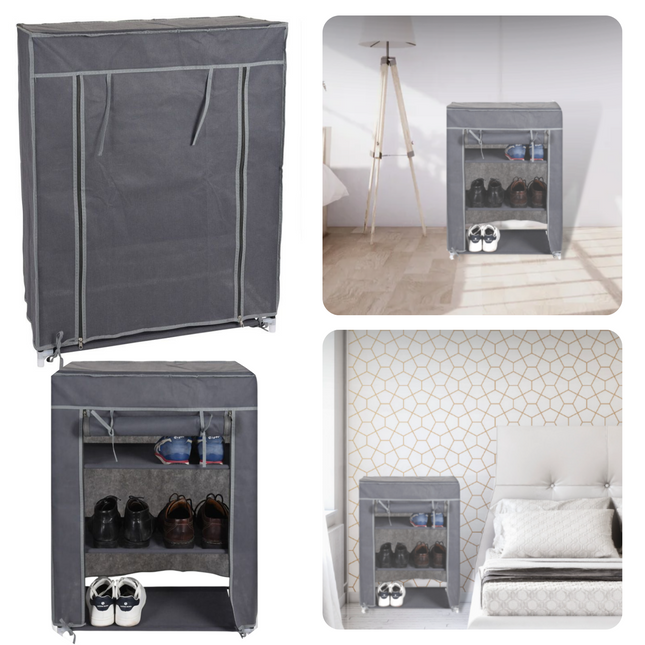 Cheqo® Garderobekast - Schoenenkast - Campingkast - Opbergkast - Kledingkast Opvouwbaar - Kast Organizer - Organiser - 3 Schappen - 60x30x80cm Campingkast