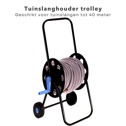 Cheqo® Slangenwagen - Tuinslanghaspel - Tuinslanghouder Trolley - Tuinslangenwagen Voor 40m Tuinslang - Geïntegreerde Aansluiting 19mm - 45x45x85cm - Blauw/Zwart Slangenwagen