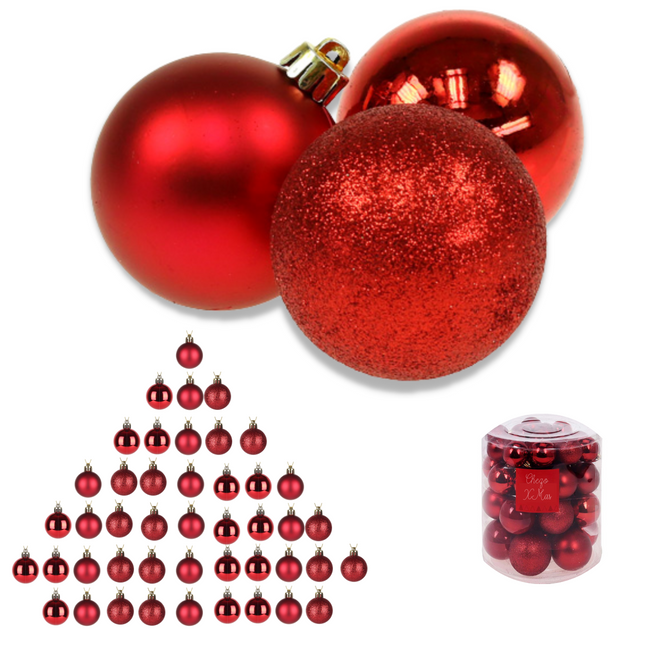 Cheqo® XL Kerstballen Set - Rode Kerstballenset - 44 Stuks - Onbreekbaar Plastic - Rood Kerstballen