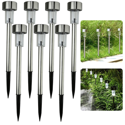 Cheqo® LED RVS Grondspot - Waterdicht - Buitenverlichting - Buitenlamp - Padverlichting - Solar Tuinspot - Tuinverlichting met Zonnepaneel - Solarlamp - 36.5cm - 7 Stuks Grondspot