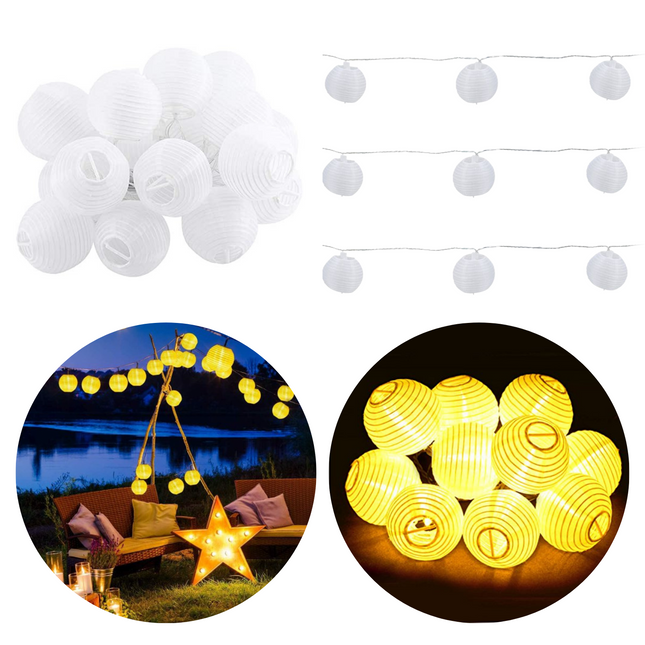 Cheqo® Lampionnen Slinger - Feestverlichting - Lichtslang - Lichtslinger Lampion - Lampionnen met Verlichting - Warm Wit - 10.75 Meter - 20 Lampions Feestverlichting