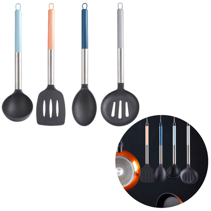 Cheqo® Luxe Keukengerei Set - Spatelset - Keuken Spatel - Kookgerei Set - Hittebestendig - Spatels - Met Bakspaan - Pollepel - Schuimspaan - Opscheplepel - 4 Stuks Keukengerei Set