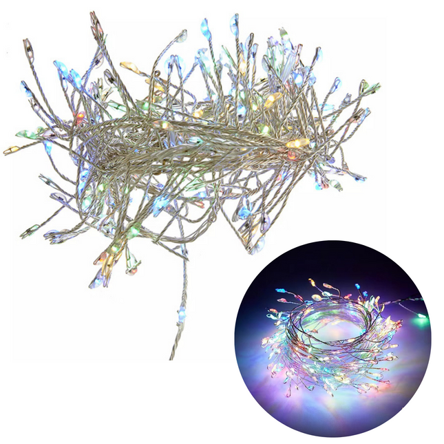 Cheqo® Kerstboomverlichting - Zilverdraad Clusterverlichting - Kerstlampjes - Led Verlichting - Kerstverlichting voor Binnen en Buiten - 480 LED - 5 Meter - Multicolor Clusterverlichting