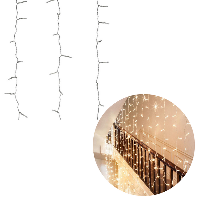 Cheqo® IJspegel Verlichting voor Buiten en Binnen - Lichtgordijn - Gordijnverlichting - Kerstverlichting - 480 LED - 225x300 cm - Warm Wit - Met 12 Functies Lichtgordijn