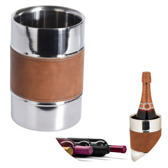 Cheqo® Luxe Wijnkoeler - Wijnemmer - Fleskoeler - Fleshouder  - Dubbelwandig - RVS - Ø12 cm Wijnkoeler