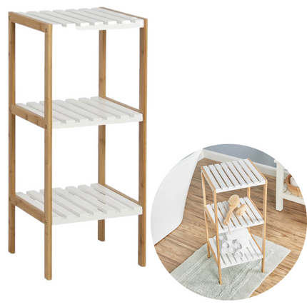 Cheqo® Badkamer Rek - Hoog Badkamerrek - 3 laags - Opbergrek - Bamboe en MDF - Badkamerkast - Badkamermeubel - Handdoeken Badkamerkast