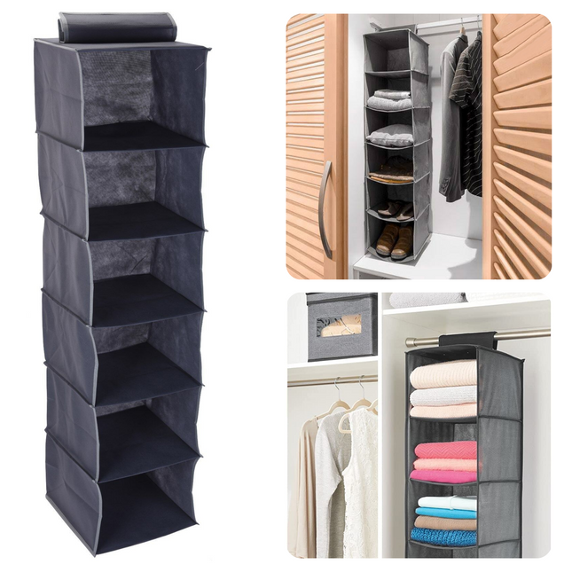 Cheqo® Kledingkast Organiser - Hangend Opbergysteem - Hangende Kledingkast - Schoenenzak - Organizer - Schoenenkast Hangend - Opberger - Hang Organizer - 30x30x120cm - 6 Compartimenten Schoenopbergers
