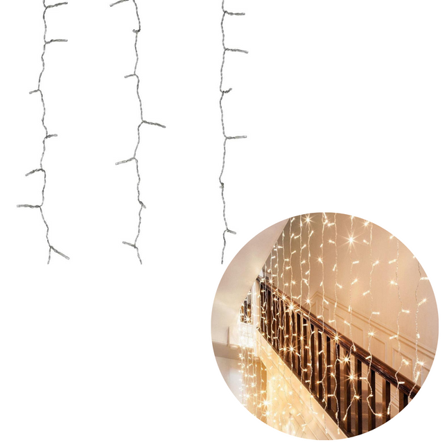 Cheqo® IJspegel Verlichting voor Buiten en Binnen - Lichtgordijn - Gordijnverlichting - Kerstverlichting - 320 LED - 100x200 cm - Warm Wit - Met Watervaleffect Lichtgordijn