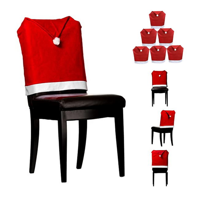 Cheqo® Kerstmuts Stoelhoezen - Kerst Stoelhoezen - Kerst Decoratie - Kerstdiner - 6 stuks Stoelhoezen